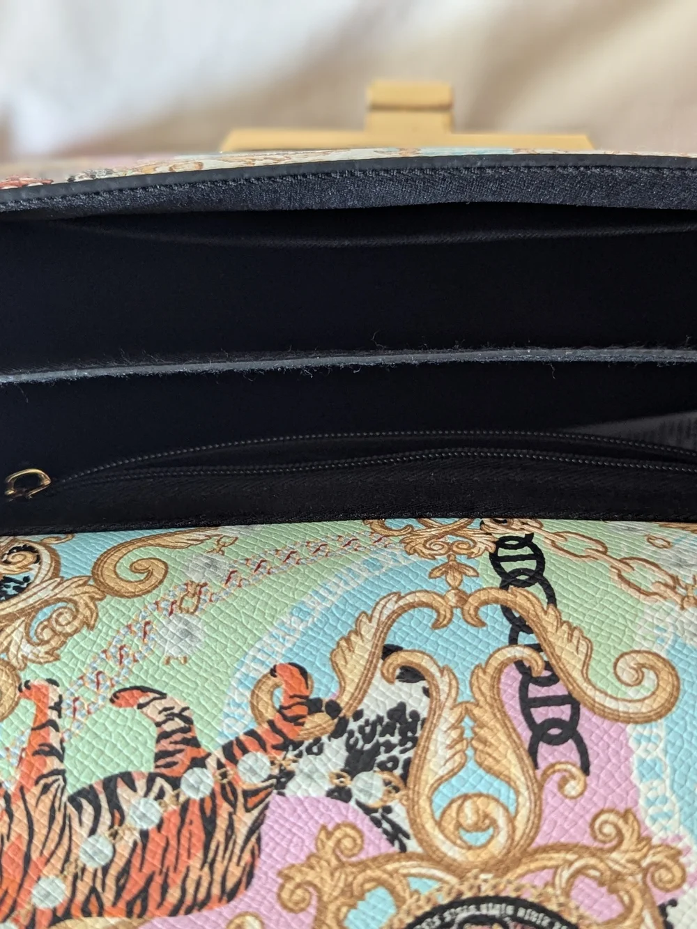 Pastel Tiger Print Top-Handle Bag with Gold Chain